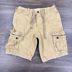 Abercrombie & Fitch Cargo Shorts 30 Khaki Raw Hem Utility Pockets Heavy Distress